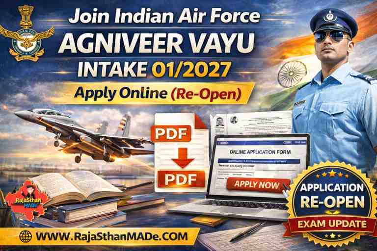 Join Indian Air Force Agniveer Vayu Intake 012027 – Apply Online (Re-Open) By RajaSthan MADe