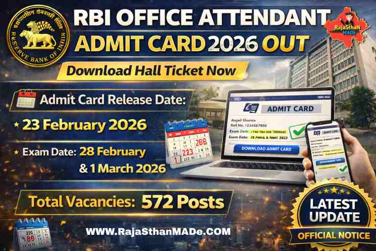 RBI Office Attendant Admit Card 2026 OUT – Download Hall Ticket By RajaSthan MADe