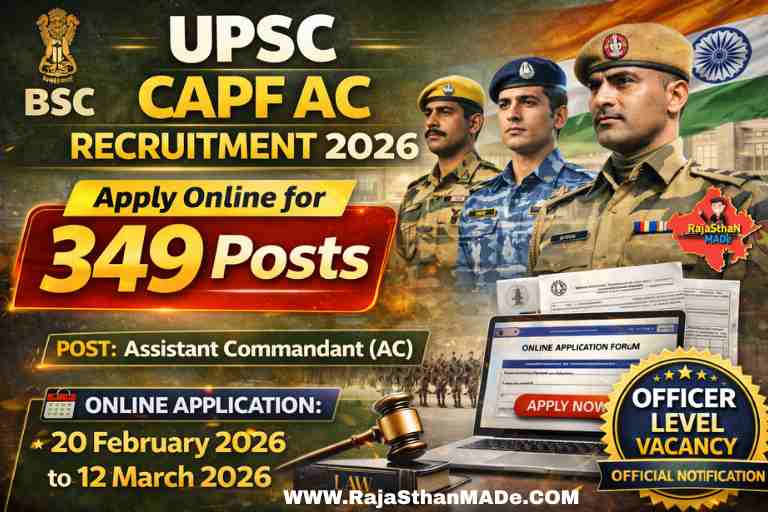 UPSC CAPF AC Recruitment 2026 – Apply Online for 349 Post By RajaSthan MADe