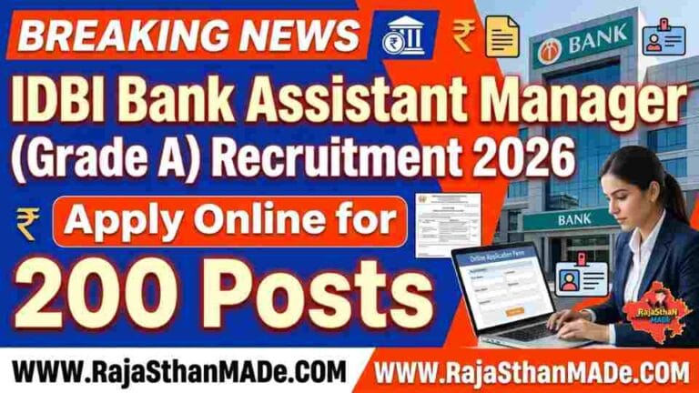 IDBI Bank Assistant Manager (Grade A) Recruitment 2026 – Apply Online for 200 Posts