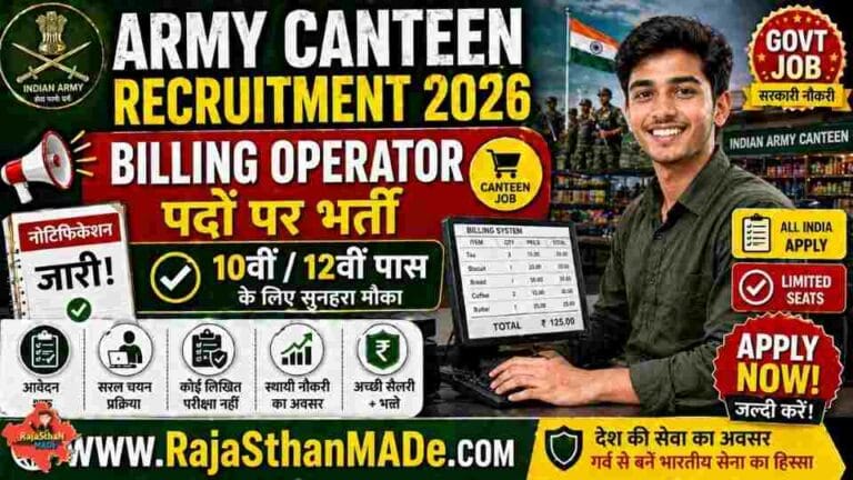 Army Canteen Recruitment 2026, Billing Operator पदों पर भर्ती | 10वीं / 12वीं पास के लिए मौका