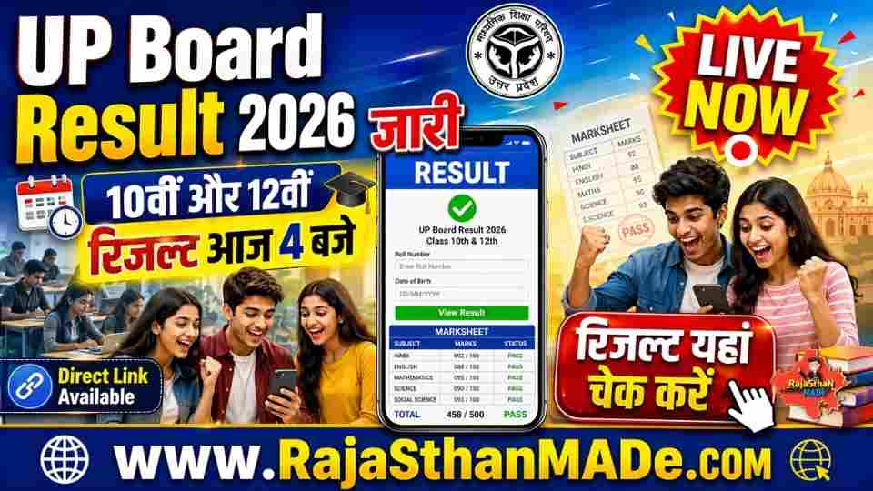 UP Board Result 2026 (Class 10th & 12th) आज 4 बजे जारी