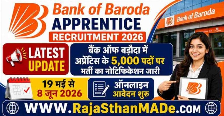 Bank of Baroda Apprentice Recruitment 2026: Latest Update बैंक ऑफ बड़ौदा में अप्रेंटिस के 5,000 पदों पर भर्ती का नोटिफिकेशन जारी