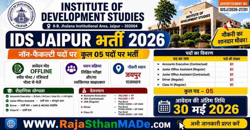 IDS Jaipur Recruitment 2026: 10वीं, 12वीं पास के लिए नई भर्ती नोटिफिकेशन जारी
