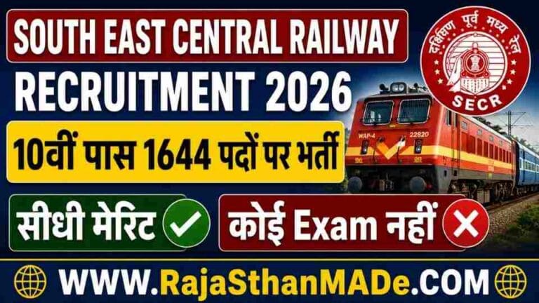South East Central Railway Recruitment 2026: 10वीं पास 1644 पदों पर भर्ती, सीधी मेरिट, कोई Exam नहीं