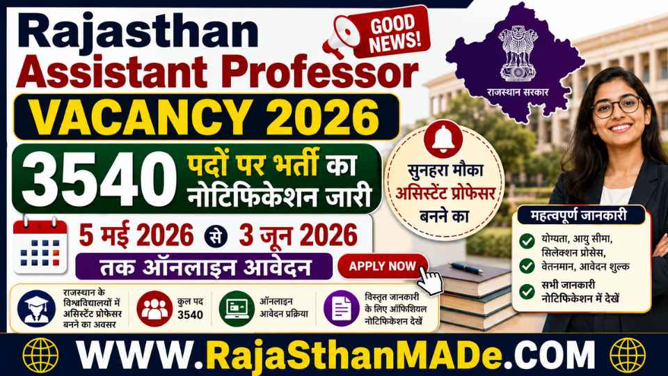 Rajasthan Assistant Professor Vacancy 2026: RSSB ने 3540 पदों पर भर्ती का नोटिफिकेशन जारी
