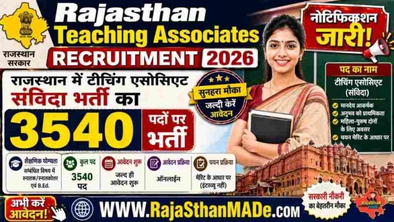 RSSB Teaching Associates Recruitment 2026 : 3540 पदों पर बंपर भर्ती | Assistant Professor (Contract) | ₹28,850 सैलरी
