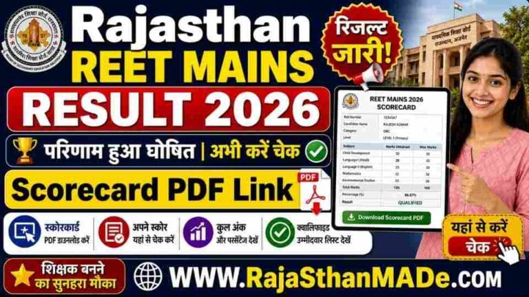 Rajasthan REET Mains Result 2026: Scorecard PDF Link