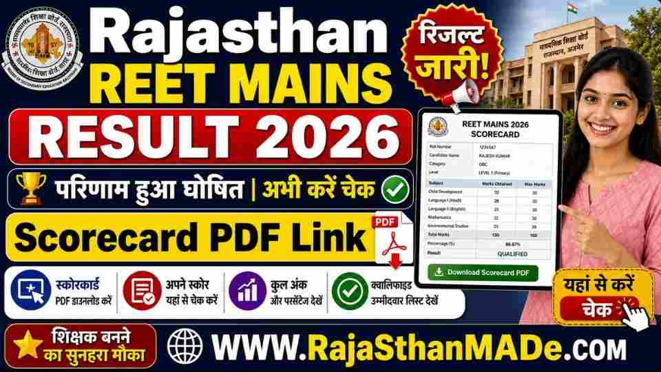 Rajasthan REET Mains Result 2026: Scorecard PDF Link