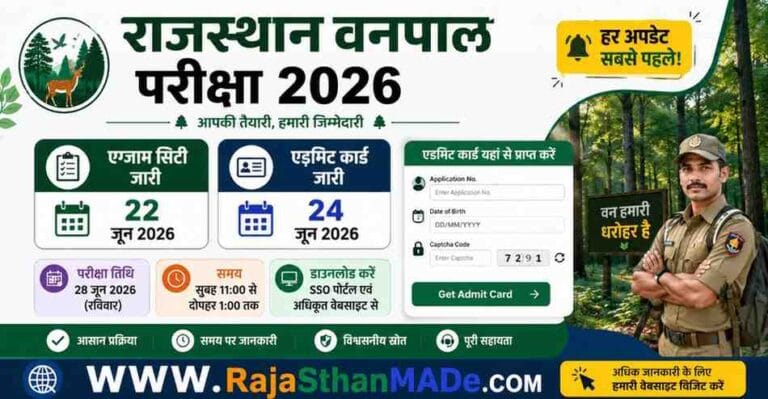 Rajasthan Vanpal Admit Card 2026: राजस्थान वनपाल एडमिट कार्ड और एग्जाम सिटी डायरेक्ट लिंक