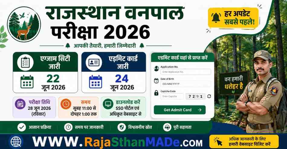 Rajasthan Vanpal Admit Card 2026: राजस्थान वनपाल एडमिट कार्ड और एग्जाम सिटी डायरेक्ट लिंक