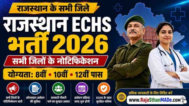 Rajasthan ECHS Recruitment 2026: Rajasthan ECHS Recruitment 2026 राजस्थान ईसीएचएस के विभिन्न पदों पर भर्ती, योग्यता 8वीं, ग्रेजुएशन पास, संपूर्ण जानकारी देखें