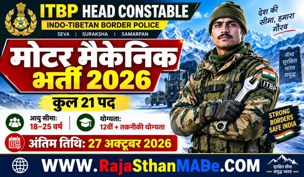 ITBP Head Constable Motor Mechanic Recruitment 2026
